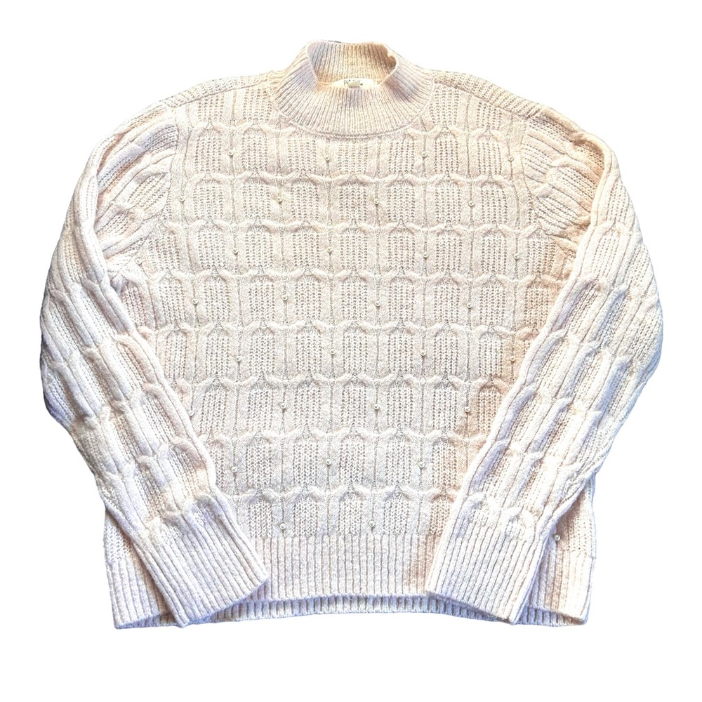 Peyton Primrose Pale Pink Knit Pearl Sweater Balletcore Soft Girl Preppy Medium
